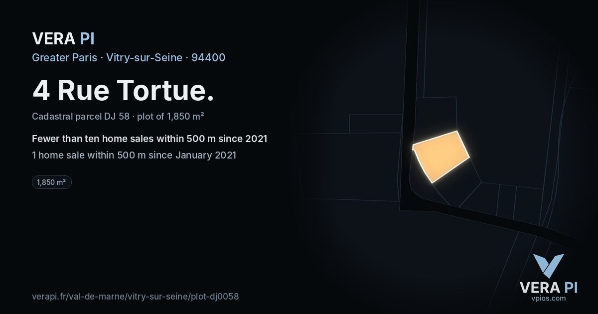 4 Rue Tortue, Vitry-sur-Seine at night – the plot lit, the parcels around coloured by the prices near them