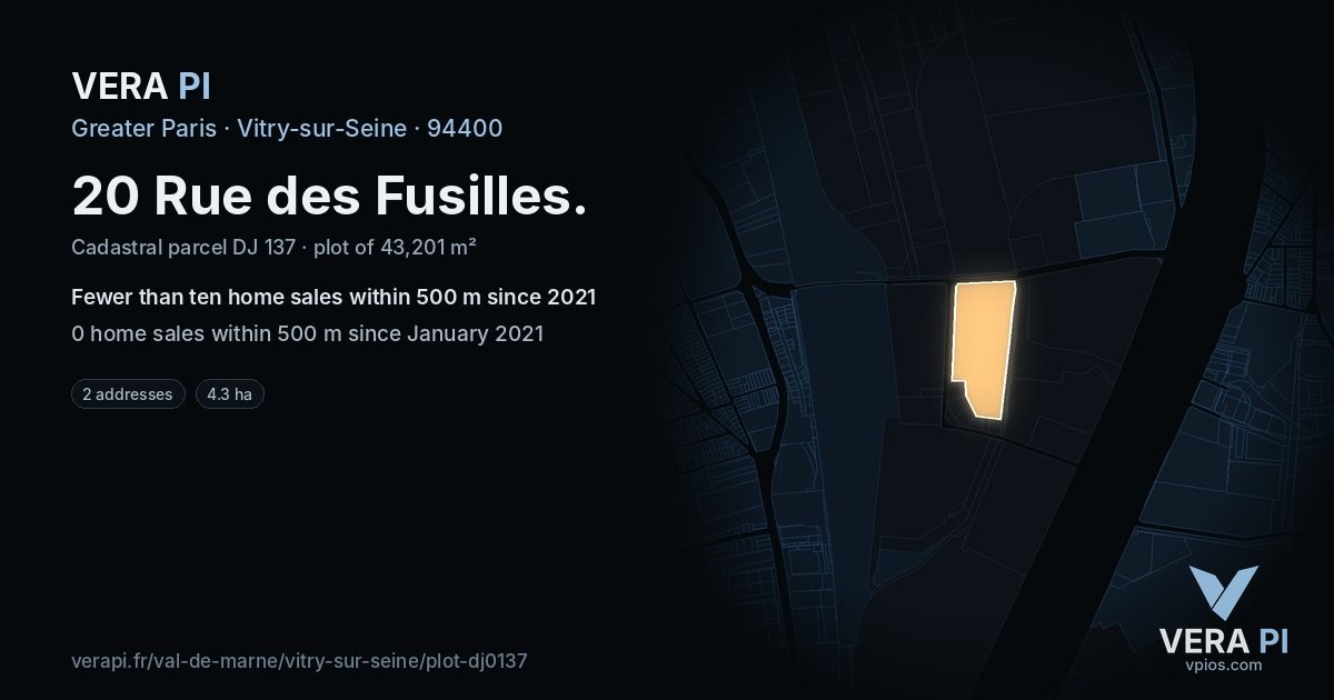 20 Rue des Fusilles, Vitry-sur-Seine at night – the plot lit, the parcels around coloured by the prices near them