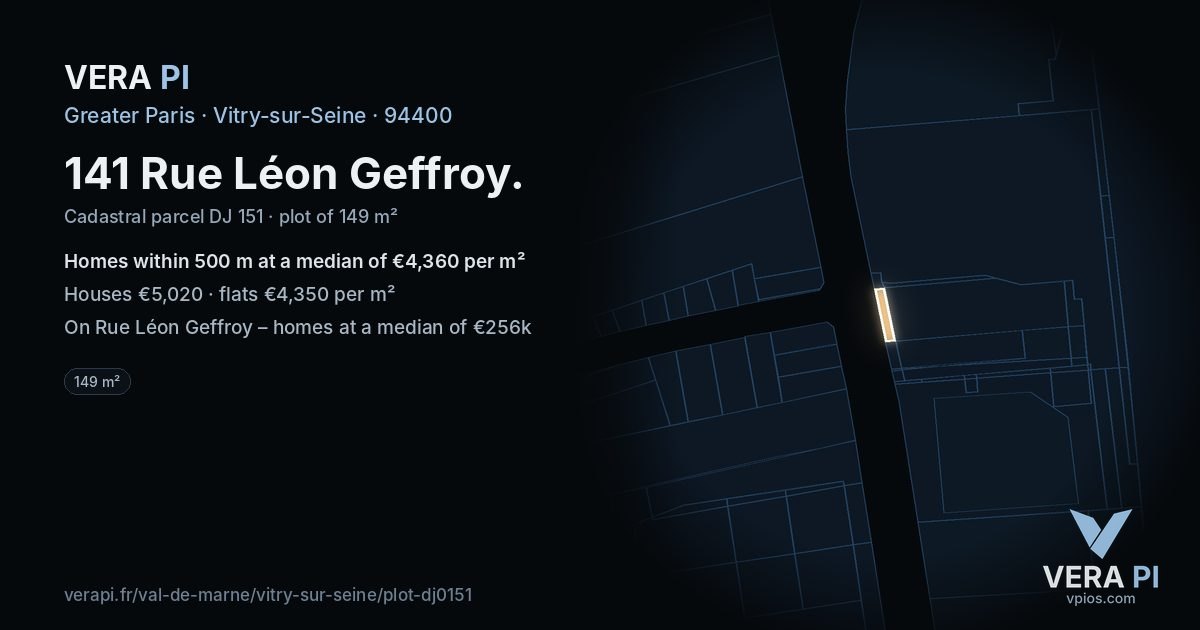 141 Rue Léon Geffroy, Vitry-sur-Seine at night – the plot lit, the parcels around coloured by the prices near them