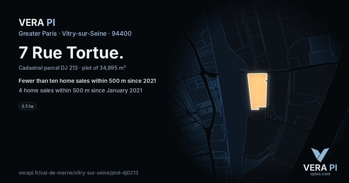 7 Rue Tortue, Vitry-sur-Seine at night – the plot lit, the parcels around coloured by the prices near them