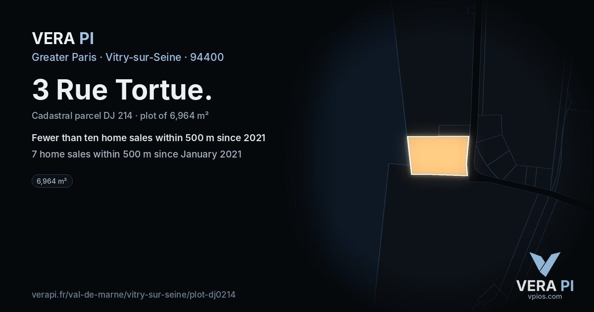 3 Rue Tortue, Vitry-sur-Seine at night – the plot lit, the parcels around coloured by the prices near them