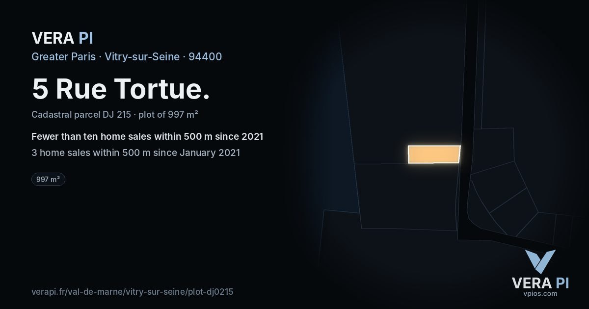 5 Rue Tortue, Vitry-sur-Seine at night – the plot lit, the parcels around coloured by the prices near them