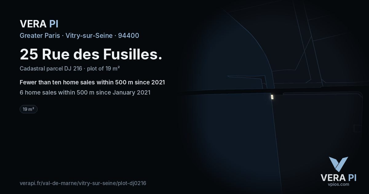 25 Rue des Fusilles, Vitry-sur-Seine at night – the plot lit, the parcels around coloured by the prices near them