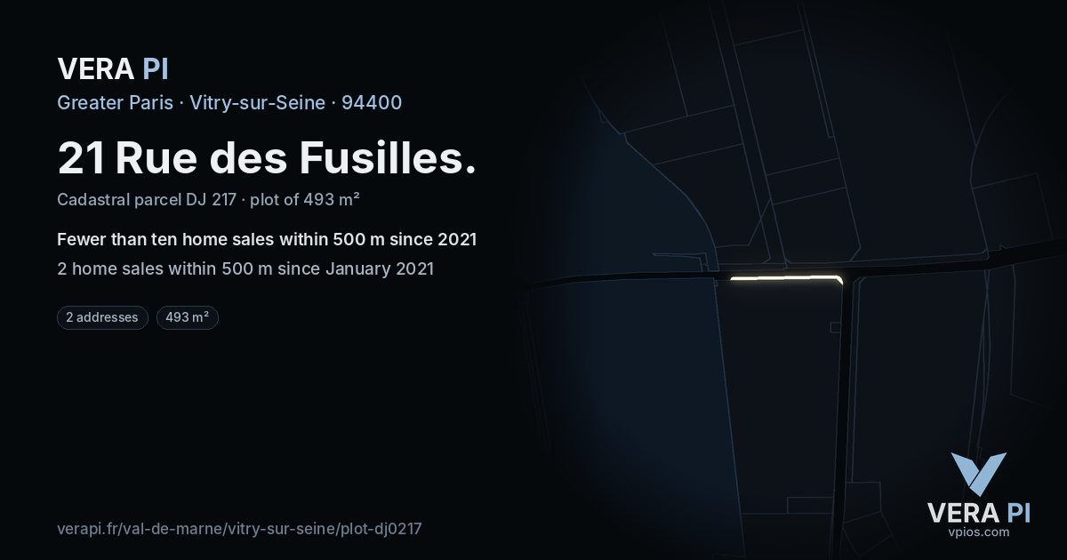21 Rue des Fusilles, Vitry-sur-Seine at night – the plot lit, the parcels around coloured by the prices near them