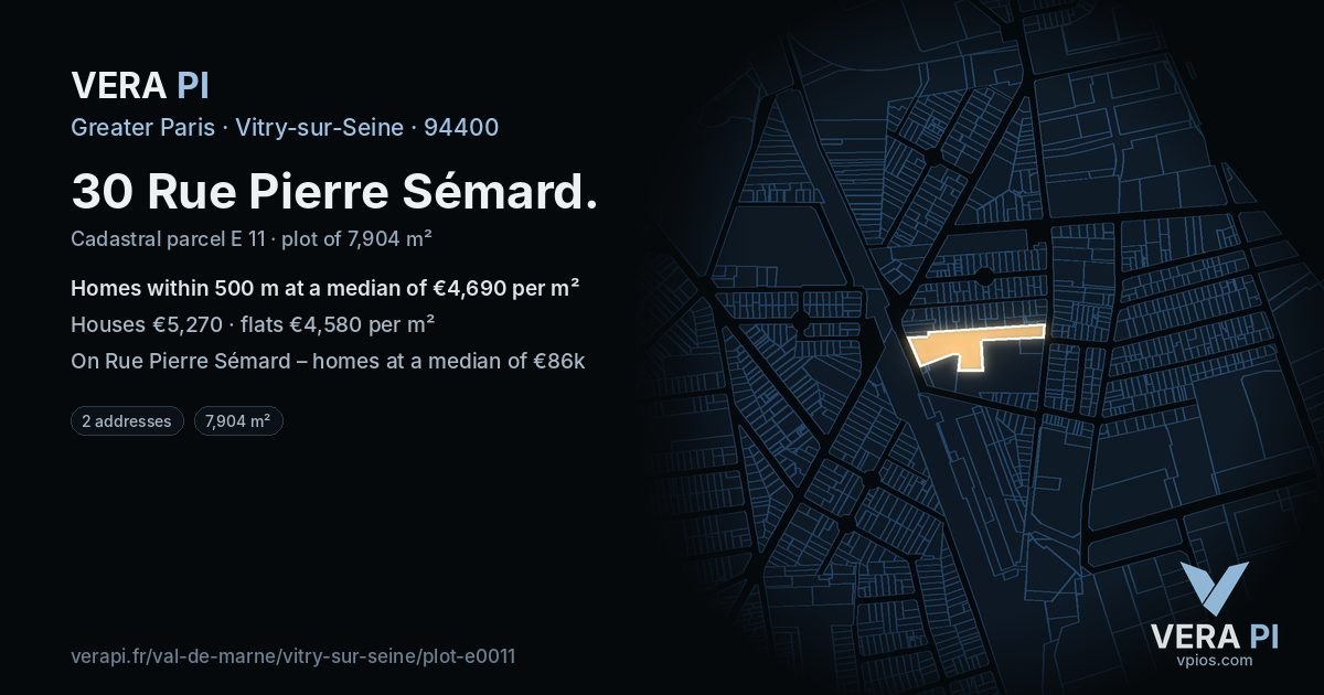 30 Rue Pierre Sémard, Vitry-sur-Seine at night – the plot lit, the parcels around coloured by the prices near them