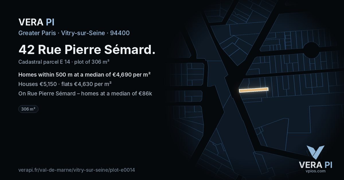 42 Rue Pierre Sémard, Vitry-sur-Seine at night – the plot lit, the parcels around coloured by the prices near them