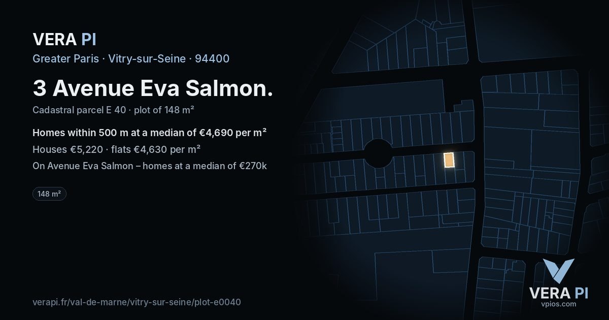 3 Avenue Eva Salmon, Vitry-sur-Seine at night – the plot lit, the parcels around coloured by the prices near them