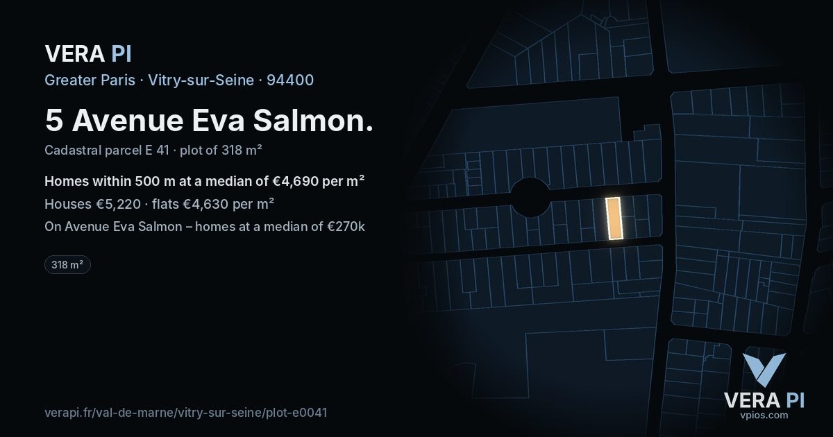 5 Avenue Eva Salmon, Vitry-sur-Seine at night – the plot lit, the parcels around coloured by the prices near them