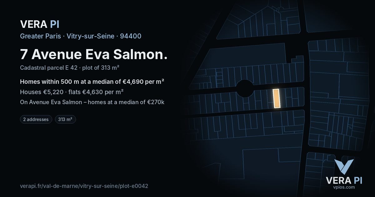 7 Avenue Eva Salmon, Vitry-sur-Seine at night – the plot lit, the parcels around coloured by the prices near them