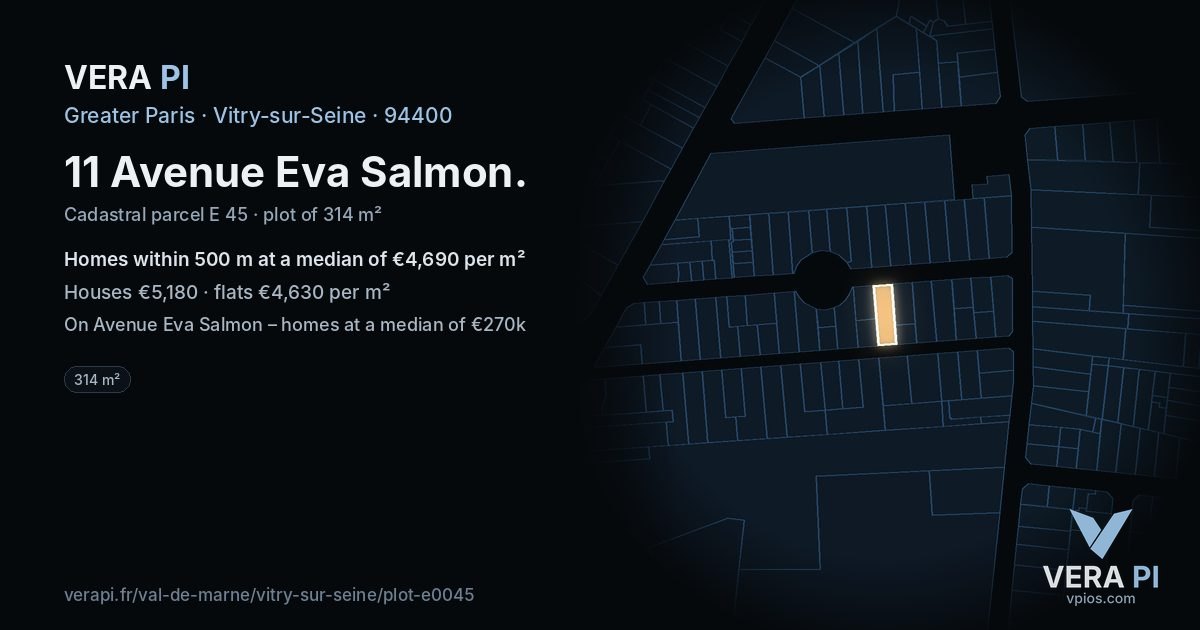 11 Avenue Eva Salmon, Vitry-sur-Seine at night – the plot lit, the parcels around coloured by the prices near them