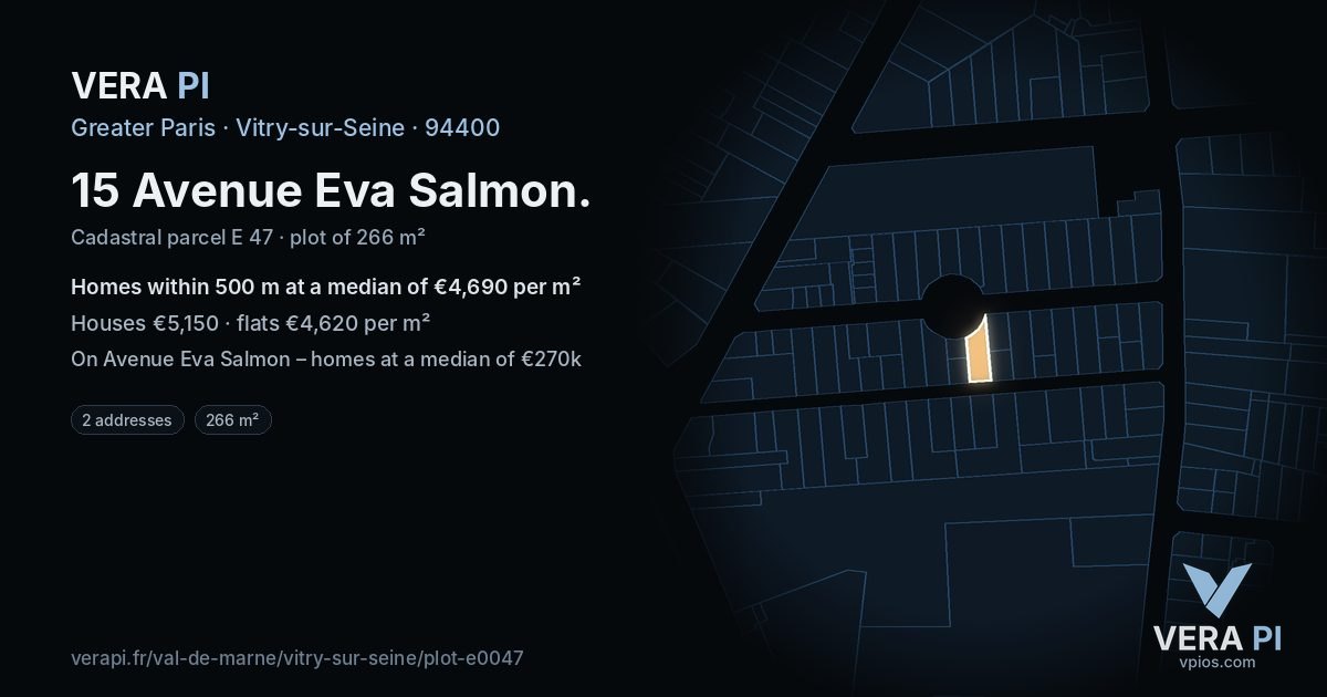 15 Avenue Eva Salmon, Vitry-sur-Seine at night – the plot lit, the parcels around coloured by the prices near them