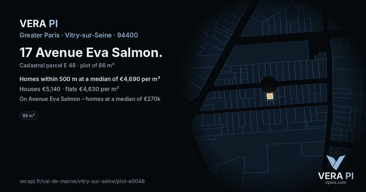 17 Avenue Eva Salmon, Vitry-sur-Seine at night – the plot lit, the parcels around coloured by the prices near them