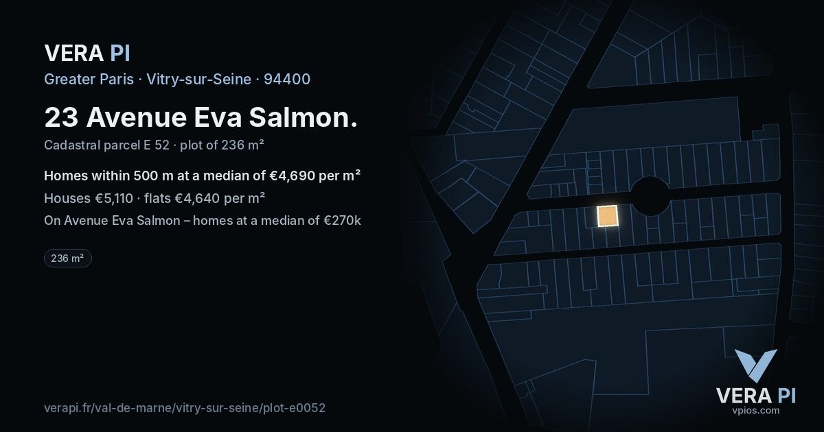 23 Avenue Eva Salmon, Vitry-sur-Seine at night – the plot lit, the parcels around coloured by the prices near them