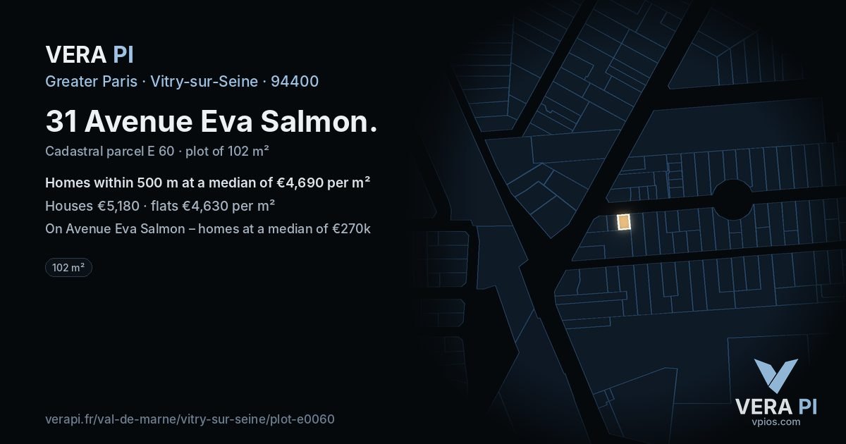 31 Avenue Eva Salmon, Vitry-sur-Seine at night – the plot lit, the parcels around coloured by the prices near them