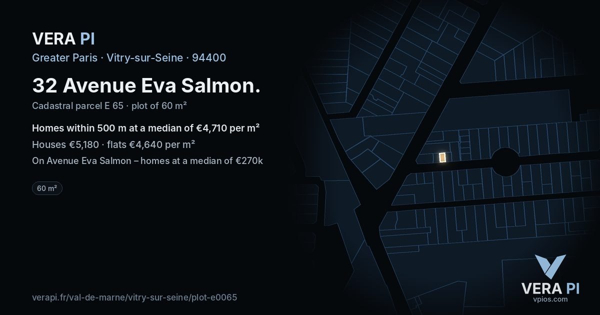 32 Avenue Eva Salmon, Vitry-sur-Seine at night – the plot lit, the parcels around coloured by the prices near them