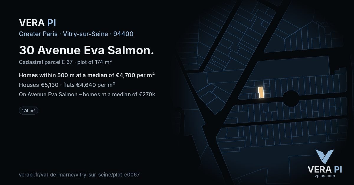 30 Avenue Eva Salmon, Vitry-sur-Seine at night – the plot lit, the parcels around coloured by the prices near them