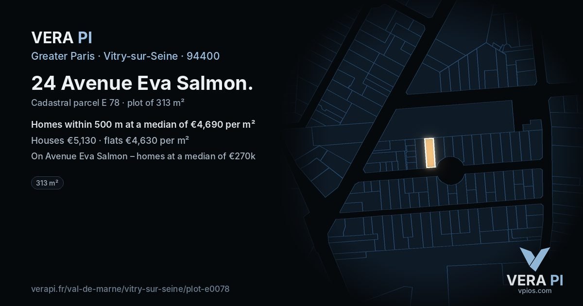 24 Avenue Eva Salmon, Vitry-sur-Seine at night – the plot lit, the parcels around coloured by the prices near them