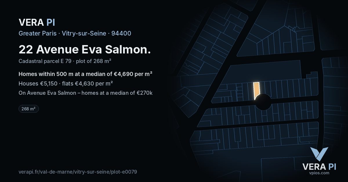 22 Avenue Eva Salmon, Vitry-sur-Seine at night – the plot lit, the parcels around coloured by the prices near them