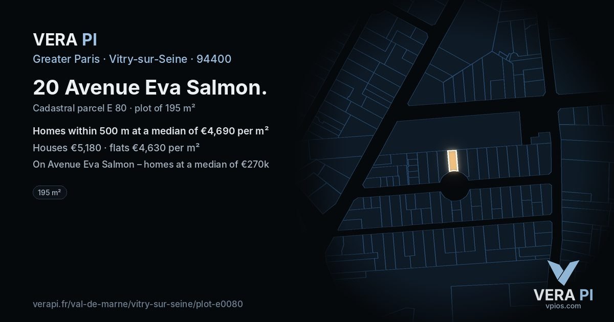 20 Avenue Eva Salmon, Vitry-sur-Seine at night – the plot lit, the parcels around coloured by the prices near them
