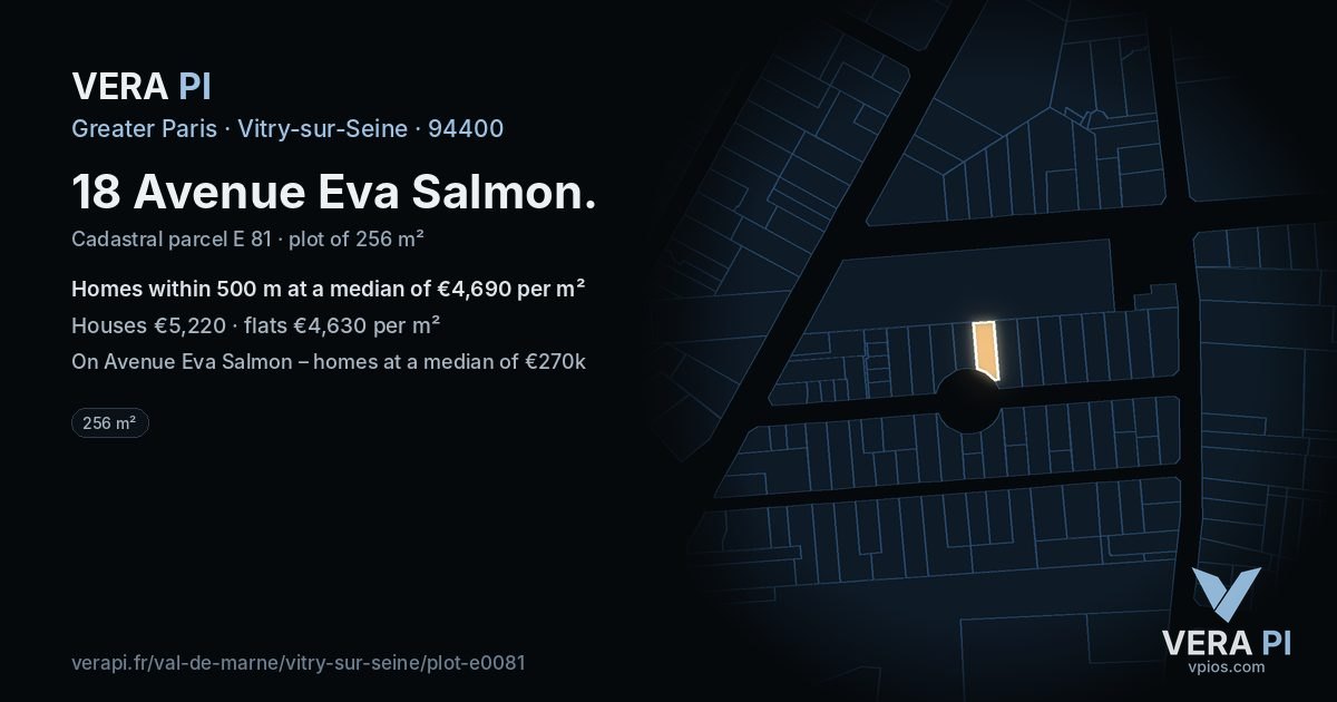 18 Avenue Eva Salmon, Vitry-sur-Seine at night – the plot lit, the parcels around coloured by the prices near them