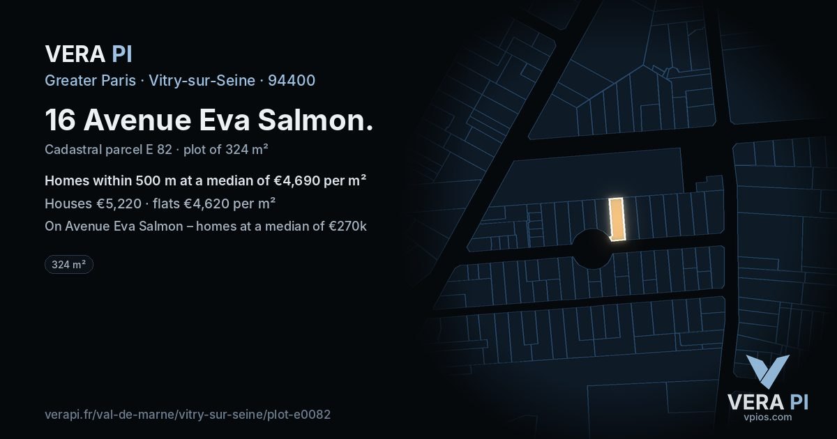 16 Avenue Eva Salmon, Vitry-sur-Seine at night – the plot lit, the parcels around coloured by the prices near them