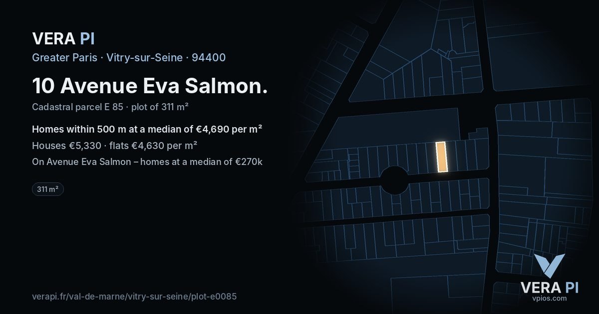 10 Avenue Eva Salmon, Vitry-sur-Seine at night – the plot lit, the parcels around coloured by the prices near them