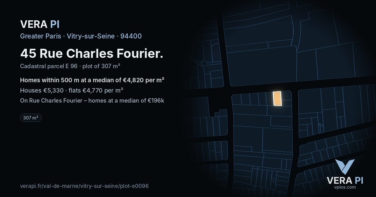 45 Rue Charles Fourier, Vitry-sur-Seine at night – the plot lit, the parcels around coloured by the prices near them