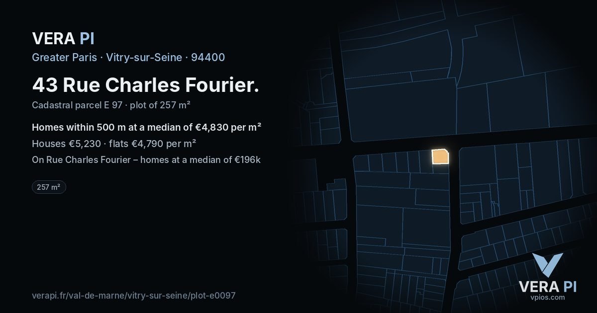43 Rue Charles Fourier, Vitry-sur-Seine at night – the plot lit, the parcels around coloured by the prices near them