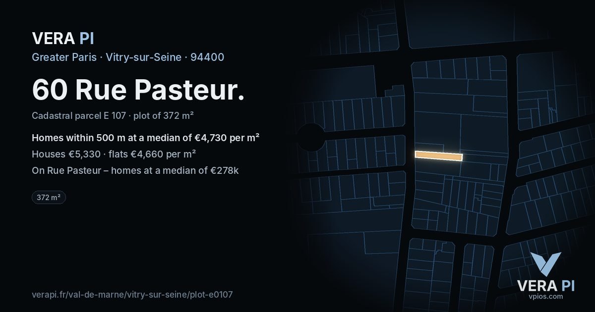 60 Rue Pasteur, Vitry-sur-Seine at night – the plot lit, the parcels around coloured by the prices near them