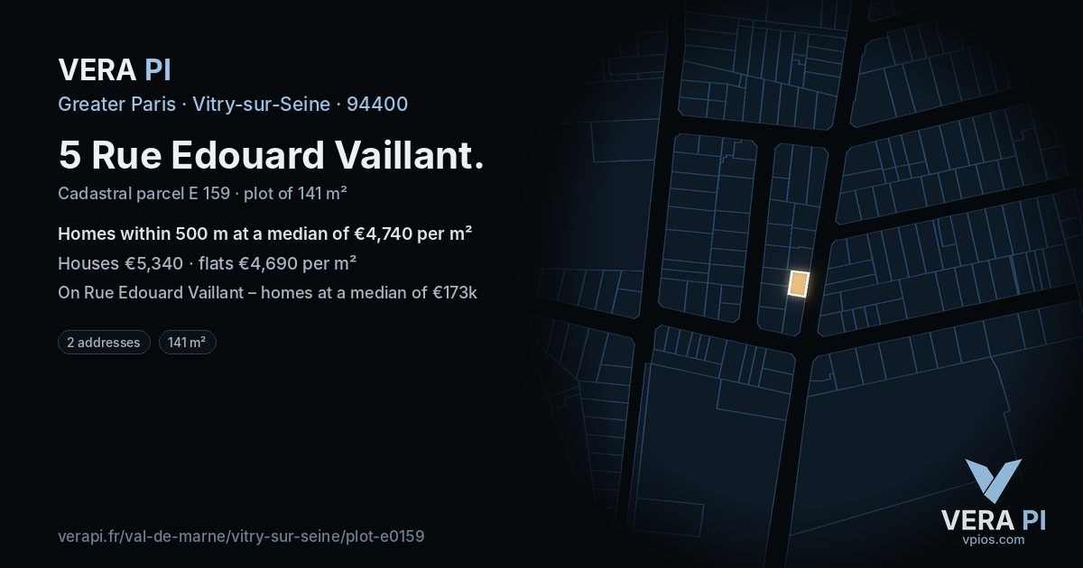 5 Rue Edouard Vaillant, Vitry-sur-Seine at night – the plot lit, the parcels around coloured by the prices near them