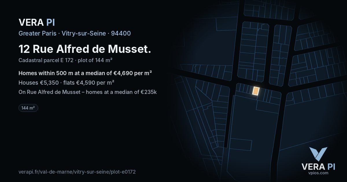 12 Rue Alfred de Musset, Vitry-sur-Seine at night – the plot lit, the parcels around coloured by the prices near them
