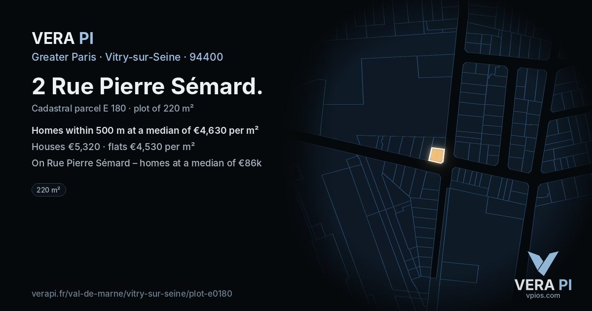 2 Rue Pierre Sémard, Vitry-sur-Seine at night – the plot lit, the parcels around coloured by the prices near them