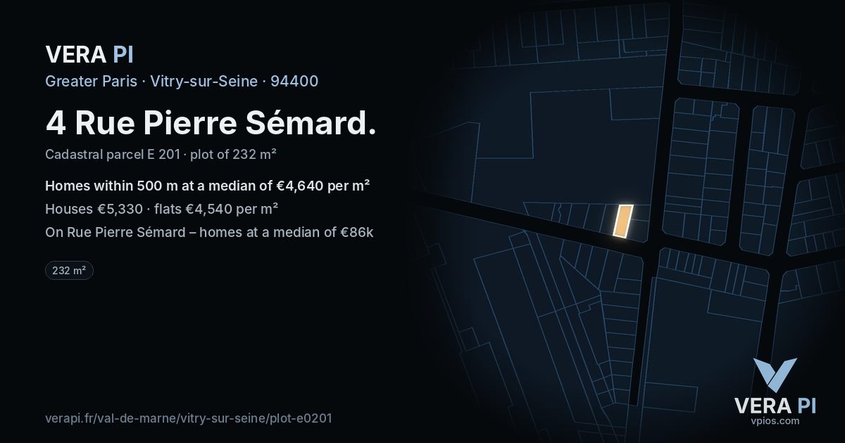 4 Rue Pierre Sémard, Vitry-sur-Seine at night – the plot lit, the parcels around coloured by the prices near them