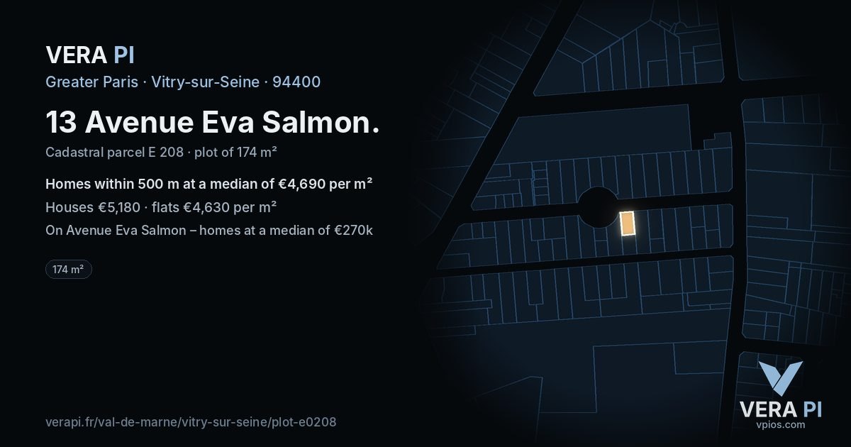 13 Avenue Eva Salmon, Vitry-sur-Seine at night – the plot lit, the parcels around coloured by the prices near them