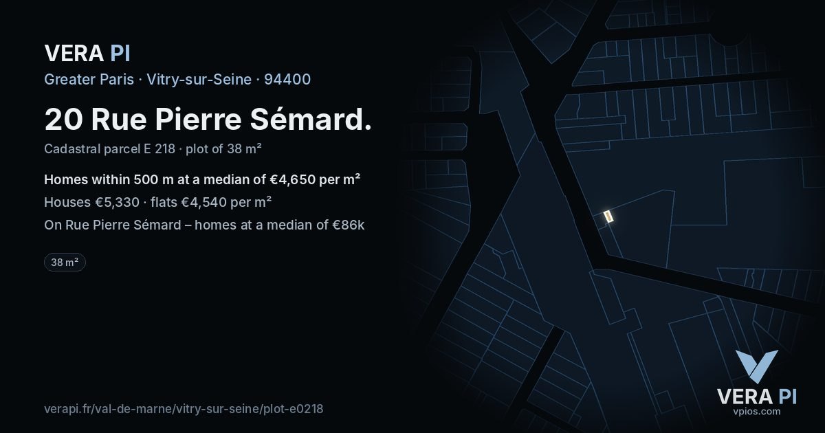 20 Rue Pierre Sémard, Vitry-sur-Seine at night – the plot lit, the parcels around coloured by the prices near them