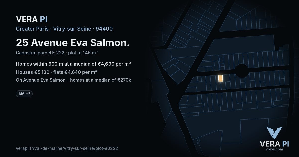 25 Avenue Eva Salmon, Vitry-sur-Seine at night – the plot lit, the parcels around coloured by the prices near them