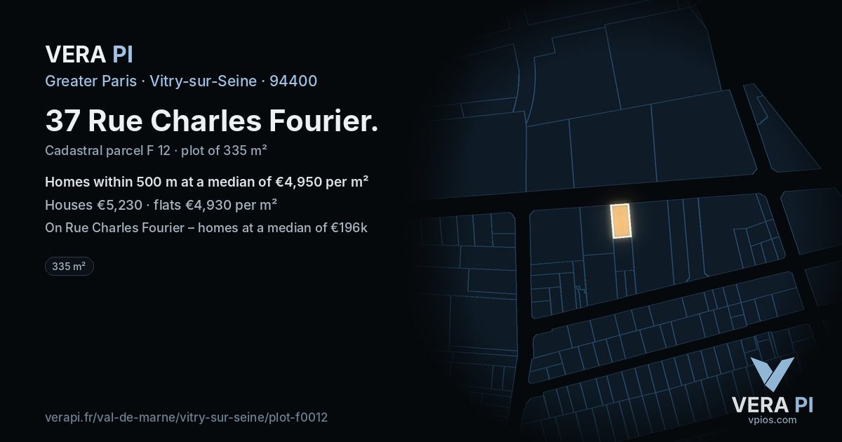 37 Rue Charles Fourier, Vitry-sur-Seine at night – the plot lit, the parcels around coloured by the prices near them