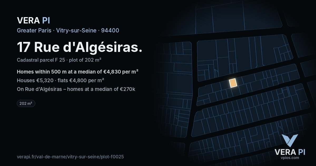17 Rue d'Algésiras, Vitry-sur-Seine at night – the plot lit, the parcels around coloured by the prices near them