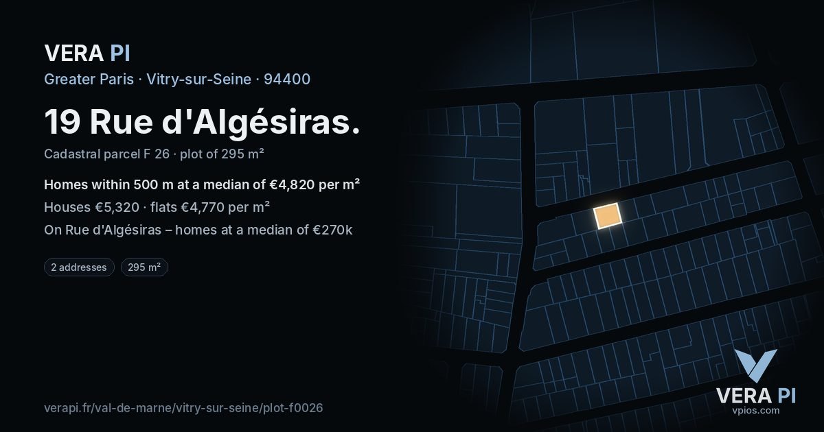 19 Rue d'Algésiras, Vitry-sur-Seine at night – the plot lit, the parcels around coloured by the prices near them