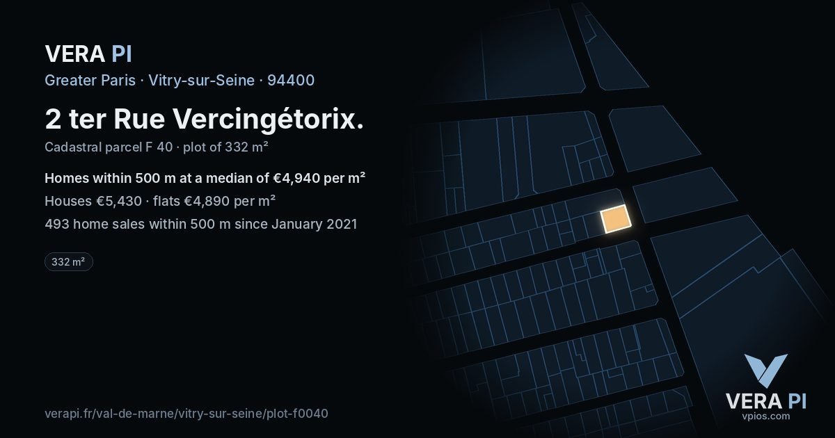 2 ter Rue Vercingétorix, Vitry-sur-Seine at night – the plot lit, the parcels around coloured by the prices near them