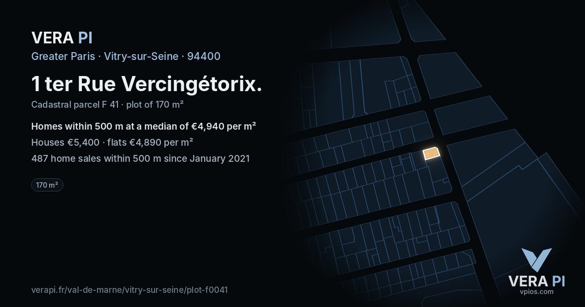 1 ter Rue Vercingétorix, Vitry-sur-Seine at night – the plot lit, the parcels around coloured by the prices near them