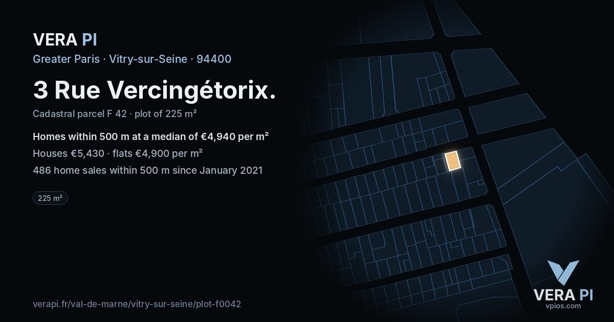 3 Rue Vercingétorix, Vitry-sur-Seine at night – the plot lit, the parcels around coloured by the prices near them
