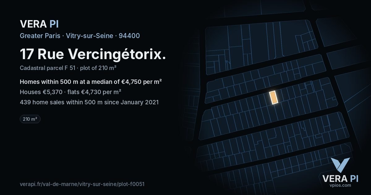 17 Rue Vercingétorix, Vitry-sur-Seine at night – the plot lit, the parcels around coloured by the prices near them