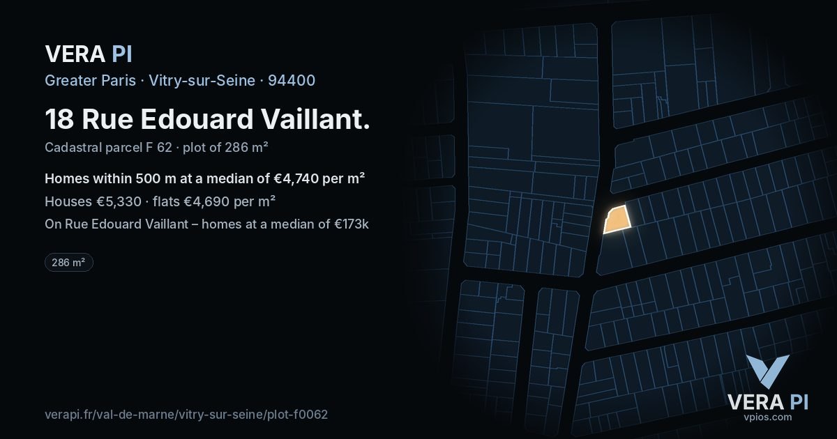 18 Rue Edouard Vaillant, Vitry-sur-Seine at night – the plot lit, the parcels around coloured by the prices near them