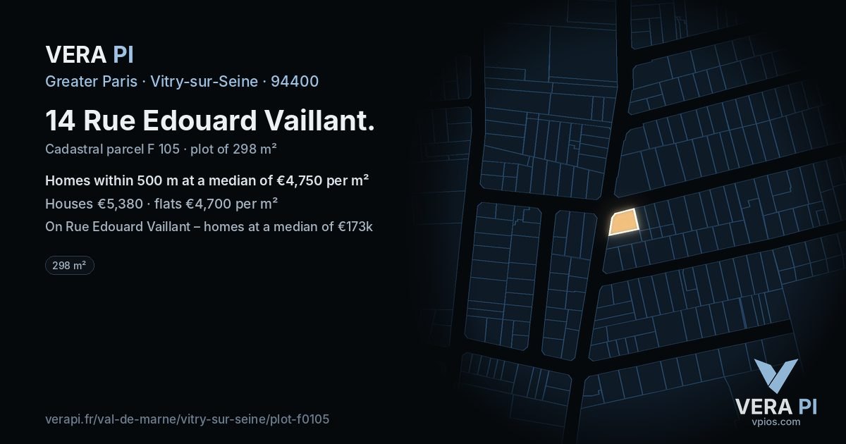 14 Rue Edouard Vaillant, Vitry-sur-Seine at night – the plot lit, the parcels around coloured by the prices near them