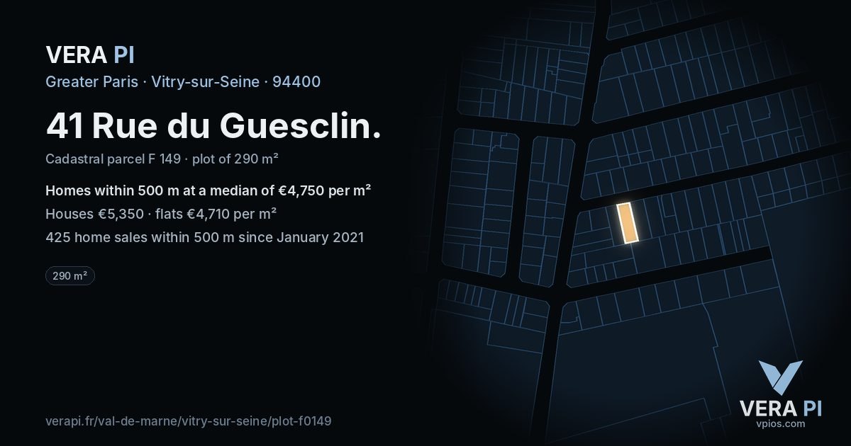 41 Rue du Guesclin, Vitry-sur-Seine at night – the plot lit, the parcels around coloured by the prices near them