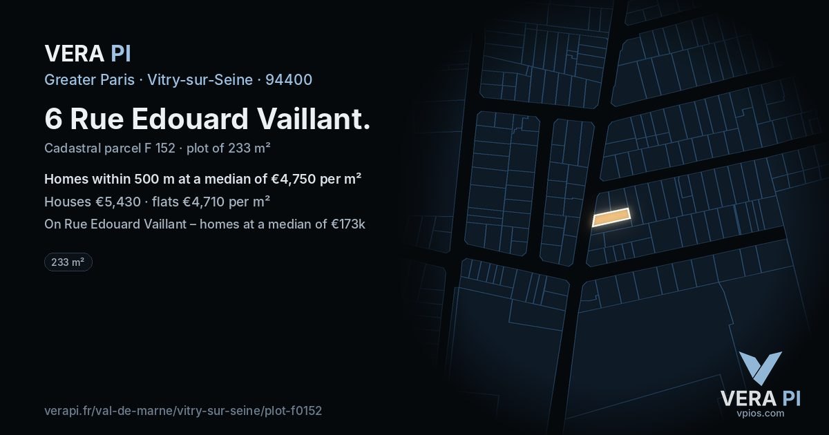 6 Rue Edouard Vaillant, Vitry-sur-Seine at night – the plot lit, the parcels around coloured by the prices near them