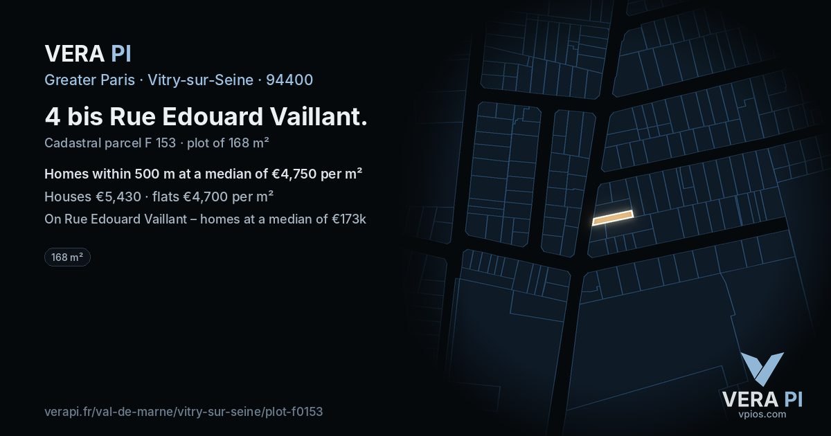 4 bis Rue Edouard Vaillant, Vitry-sur-Seine at night – the plot lit, the parcels around coloured by the prices near them