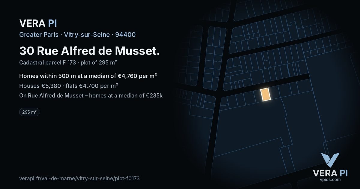 30 Rue Alfred de Musset, Vitry-sur-Seine at night – the plot lit, the parcels around coloured by the prices near them