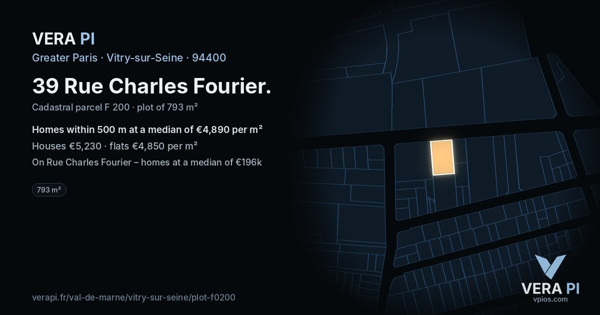 39 Rue Charles Fourier, Vitry-sur-Seine at night – the plot lit, the parcels around coloured by the prices near them